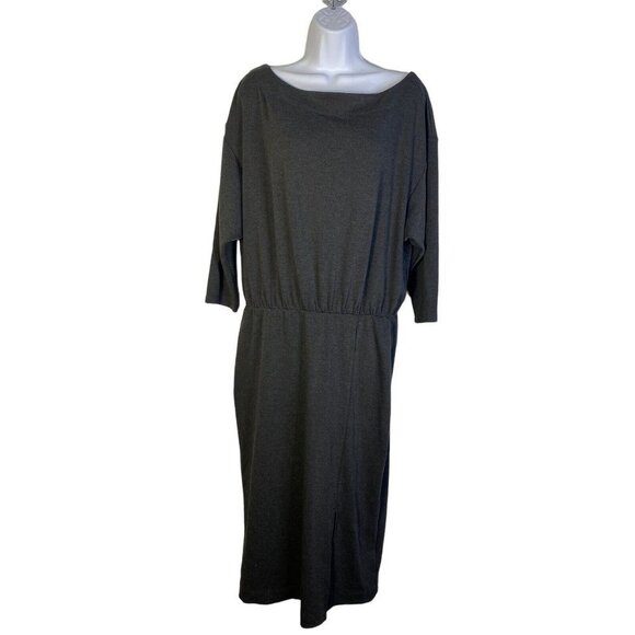 Anthropologie‎ Womens Carbon Gray Boat Neck Knit Midi Column Dress Size L - Picture 3 of 11